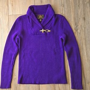 Lauren Ralph Lauren Black Label Purple Ribbed Knit Horsebit Detail Sweater